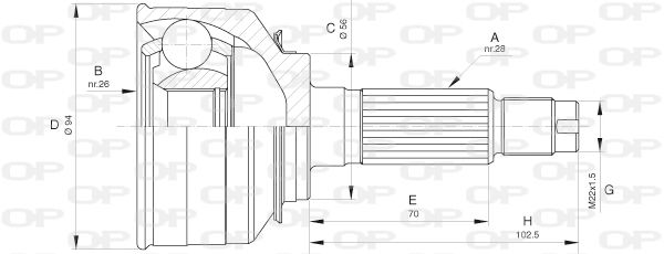 OPEN PARTS Шарнирный комплект, приводной вал CVJ5656.10